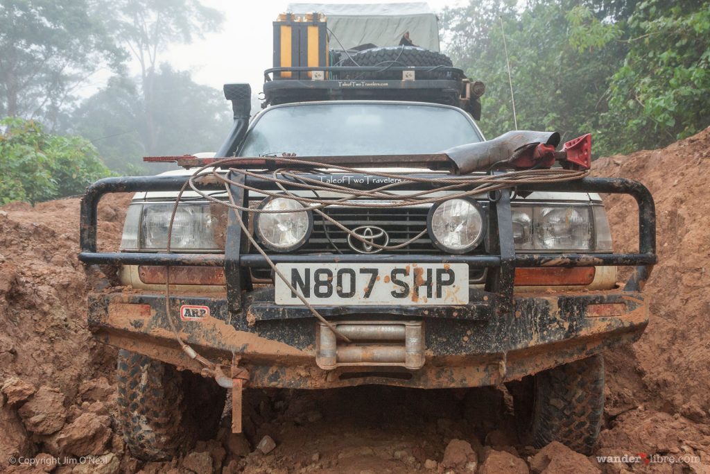 Our Toyota Land Cruiser Stuck in the Mud in the Cameroon Rainforest
