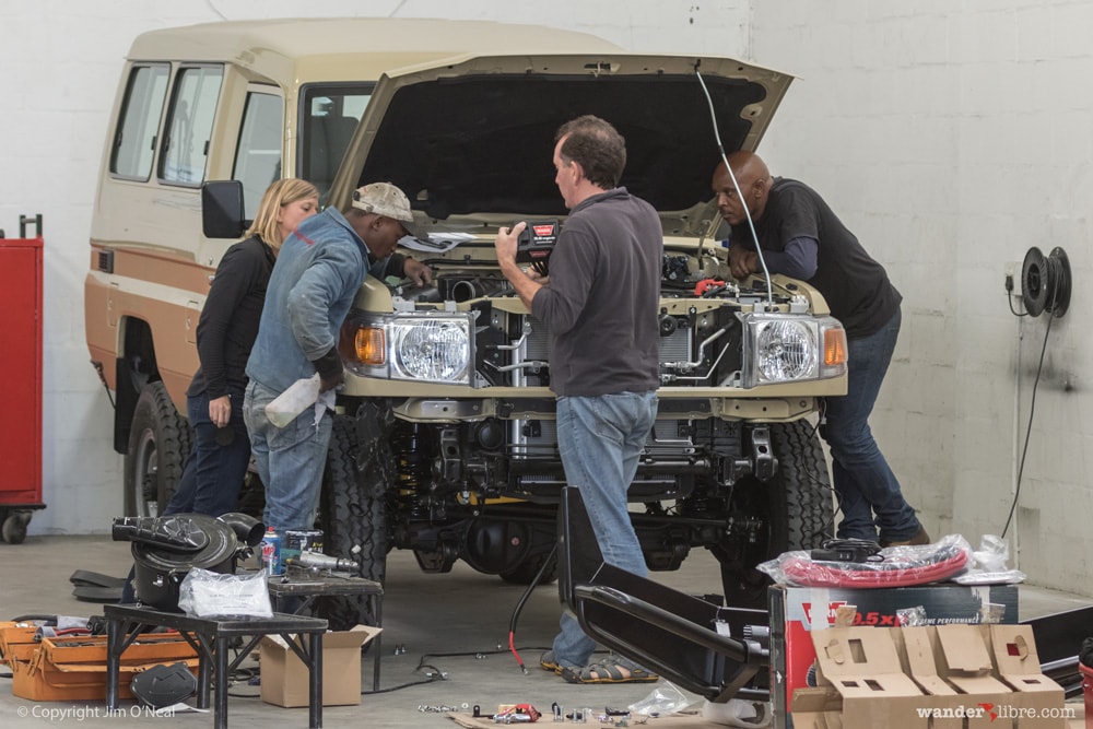 Sheri, Paul, and the R&D Team Discuss Winch Controller Placement During Initial Fitment, Land Cruiser 78 Series Troop Carrier