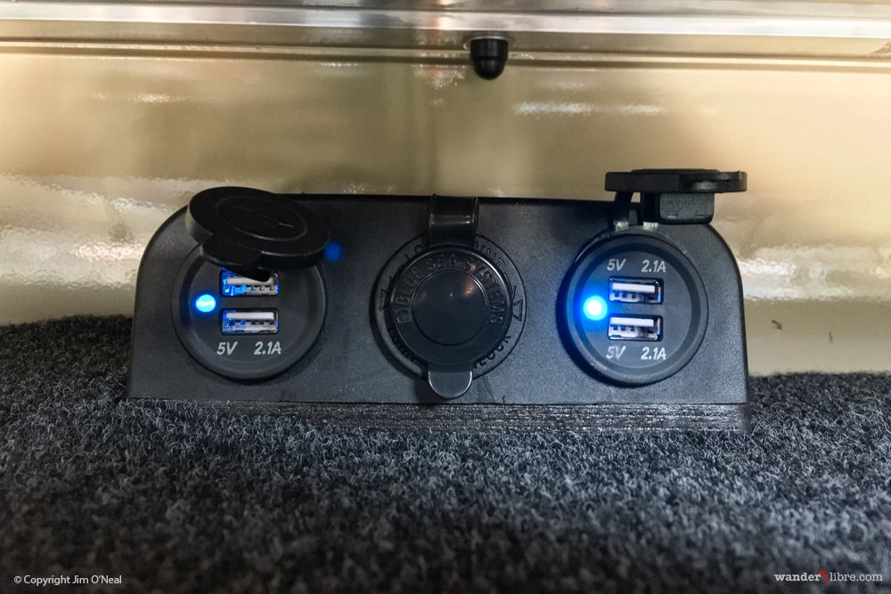 USB & 12v Outlets (Location: Shelf Over Front Seats)