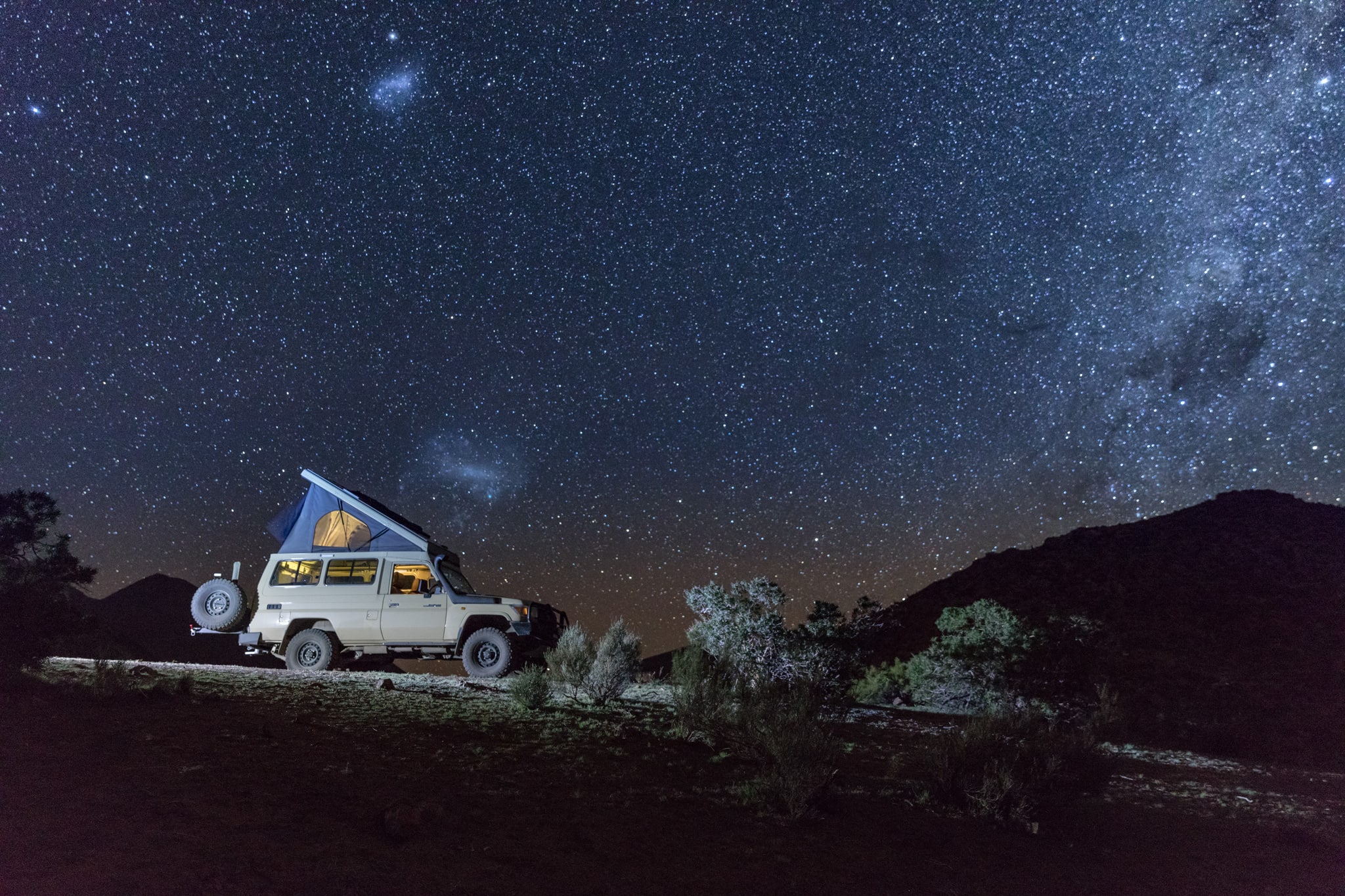 Camping under the stars in our Land Cruiser Troopy in the Elqui Valley, Chile