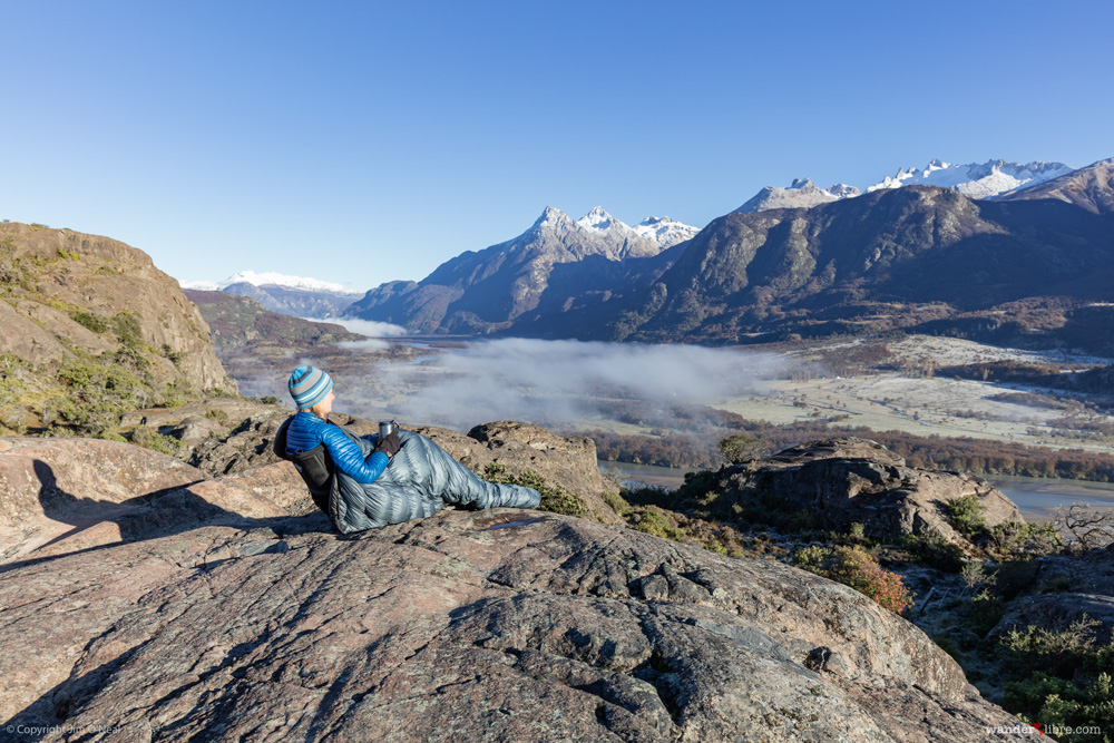 Sheri enjoying early morning light over Cerro Castillo, Chile