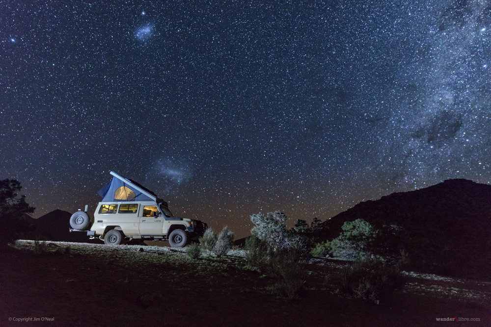 Camping in our Land Cruiser Troopy under the stars in the Elqui Valley, Chile