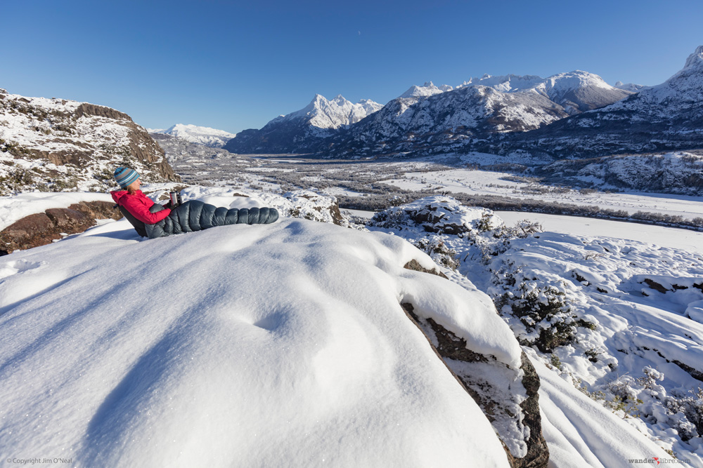 Searching for condors along the Ibanez River Valley on a snowy morning along the Carretera Austral, Patagonia, Chile