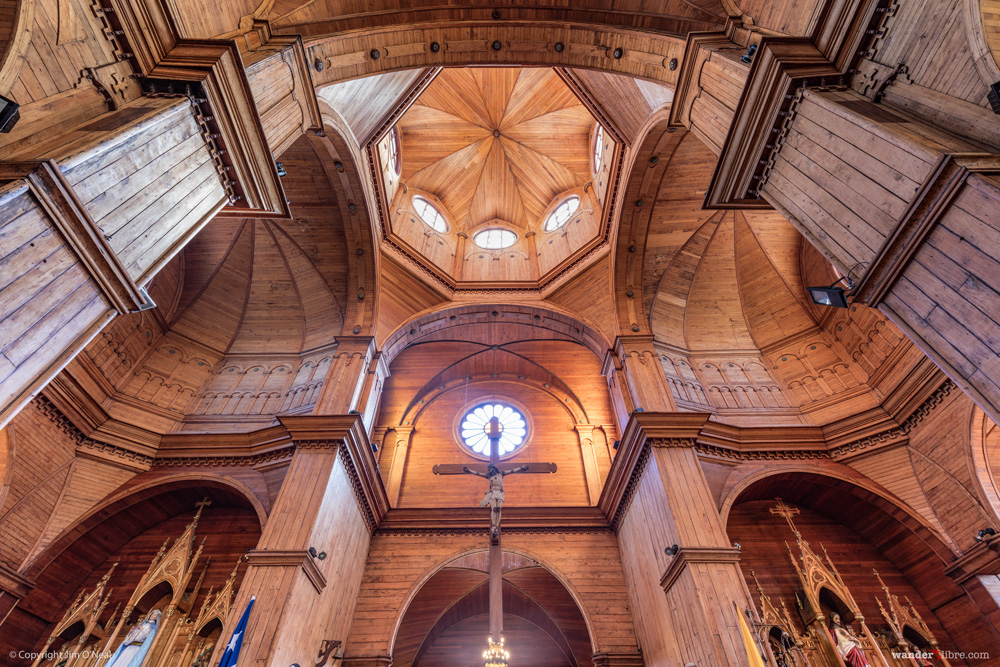 Exploring the Unesco church San Francisco in Castro on Chiloe Island, Chile