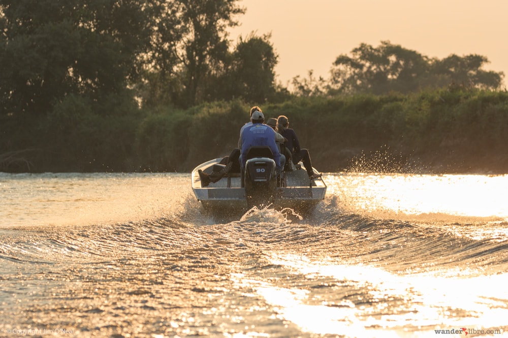 Boat at Sunset in Pantanal, Brazil