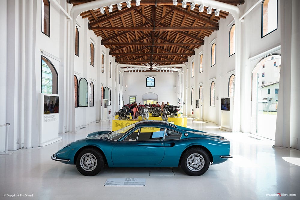 A vintage Ferrari on display at the Enzo Ferrari museum in Modena, Italy.