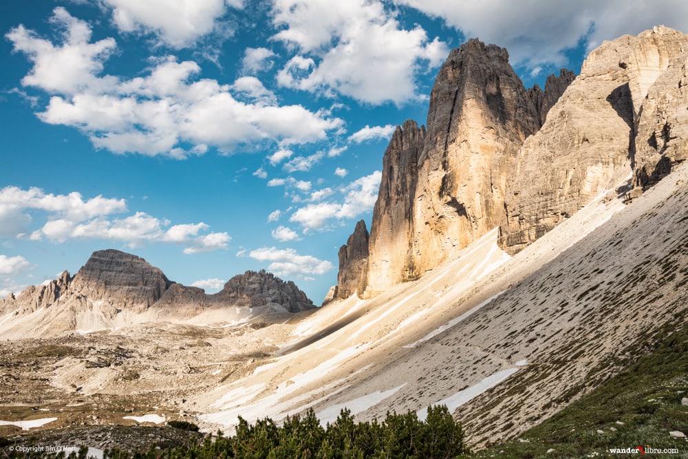 Hiking Tre Cime di Lavaredo in the Italian Dolomites.