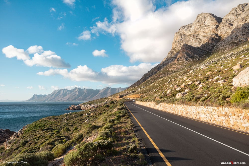 The coastal drive between Betty's Bay and Gordon's Bay along the R44 as it winds along False Bay in South Africa's Western Cape.