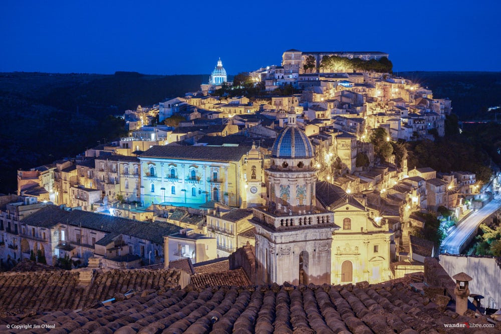 A night photo overlooking Ragusa, Sicily, Italy