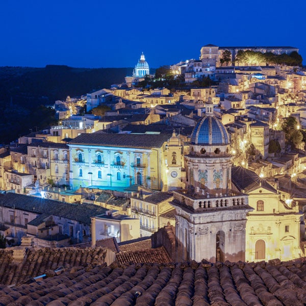 A night photo overlooking Ragusa, Sicily, Italy