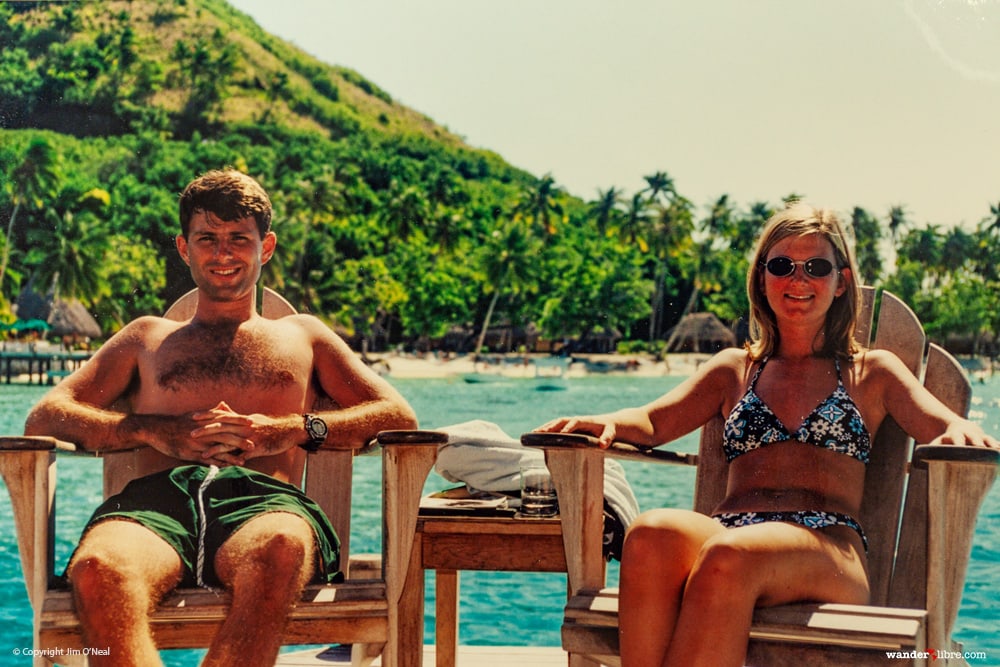 Relaxing on on the deck of our overwater bungalow in Moorea.