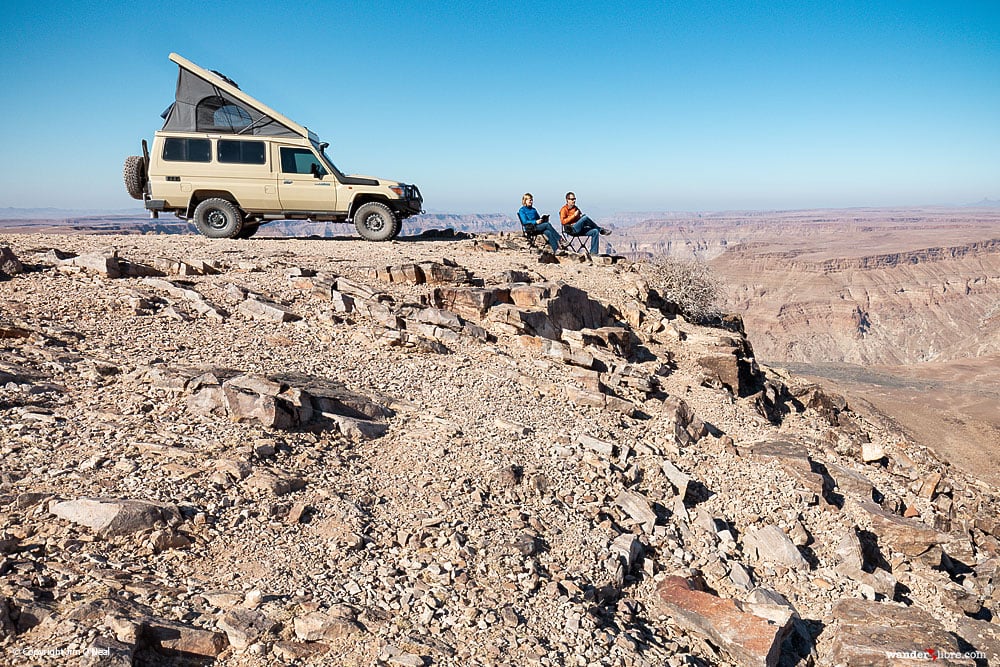 Eating Breakfast in our Front Runner Expander Chairs overlooking the Fish River Canyon, Namibia