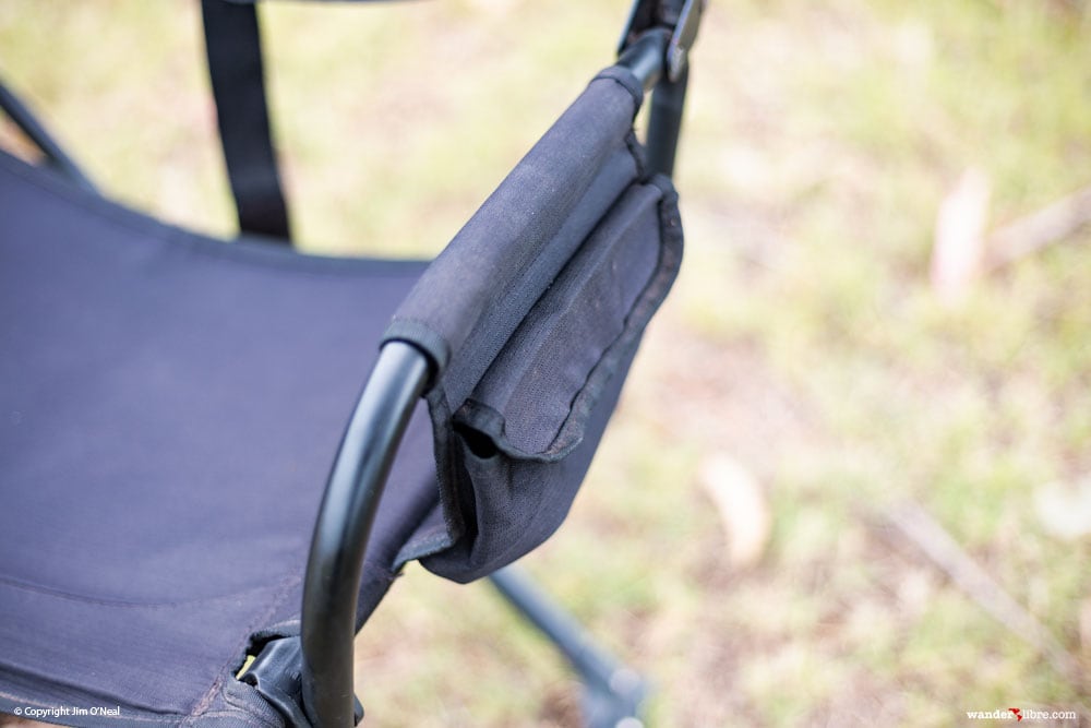 A Front Runner Chair showing a close-up of the utility pocket